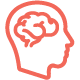 Coral colored head with brain icon