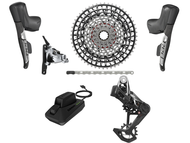 SRAM Red E1 AXS XX SL Mullet Transmission T-Type Groupset - Red eTap HRD E1 Shifters, T-Type Rear Derailleur Chain, Cassette, Battery/Charger